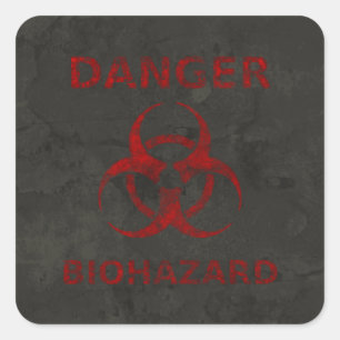 Carré Sticker d'avertissement de danger biologique rouge