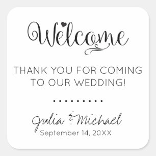 Carré Sticker de bienvenue Mariage pour les faveurs, Hot