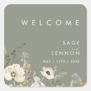 Carré Sticker de bienvenue pour Mariage de Fleur sauvage