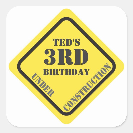 Carré Sticker de construction d'anniversaire (Devant)