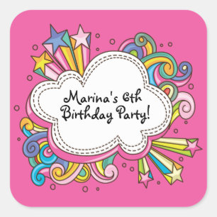 Carré Sticker de fête d'anniversaire nuageux