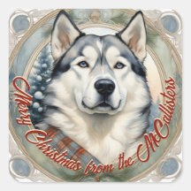 Sticker de la carte de Noël personnalisée Husky Do