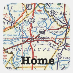 Carré Sticker de la carte Vintage de Seguin au Texas