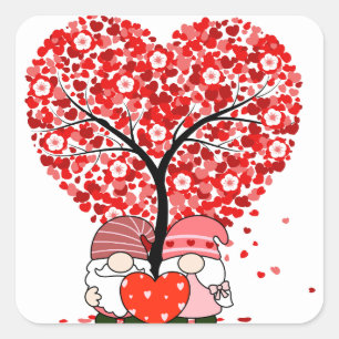 Carré Sticker de la Saint Valentin Gnome mignonne, Stick