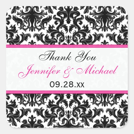 Carré Sticker de mariage 1,5" Black White Rose Damask (Devant)