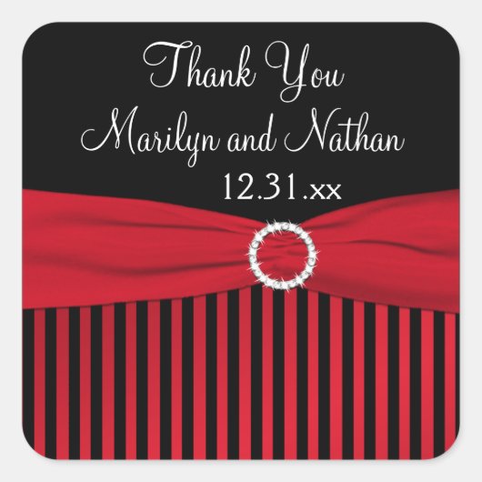 Carré Sticker de mariage à rayures noires, rouges, blanc (Devant)