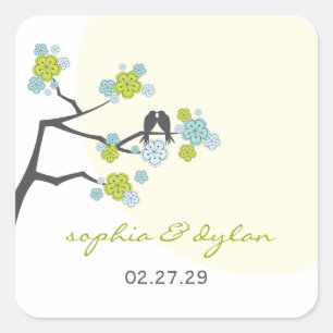 Carré Sticker de mariage de printemps Inséparables de fl