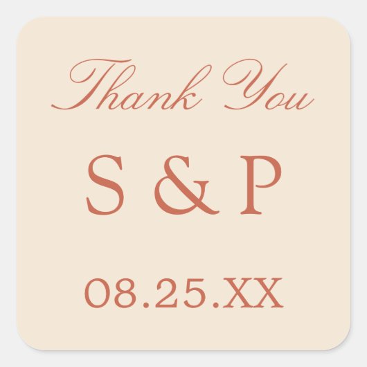 Carré Sticker de mariage de script en terre cuite Favor (Devant)