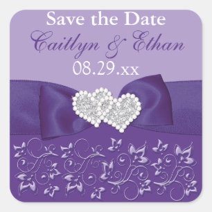 Carré Sticker de mariage floral violet blanc Favor