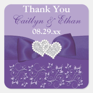 Carré Sticker de mariage floral violet blanc Favor