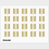 Carré Sticker de mariage Gold, Red, Blue Monogram Favor (Feuille)