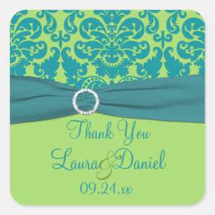 Carré Sticker de mariage vert pomme et turquoise Favor