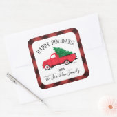 Carré sticker de Noël avec Camion Rouge et Arbre (Enveloppe)