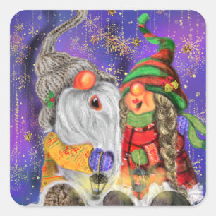 Carré Sticker de Noël avec des Gnomes de couple heureux