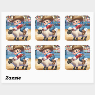 Carré Sticker de Noël de Cowboy Père Noël Mutton