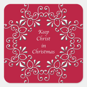 Carré Sticker de Noël Garder le Christ en rouge