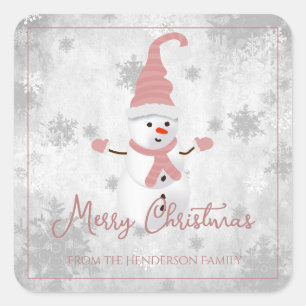 Carré Sticker de Noël Pink Cute Snowman