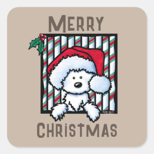 Carré Sticker de Noël pour chien vintage-KiniArt Westie