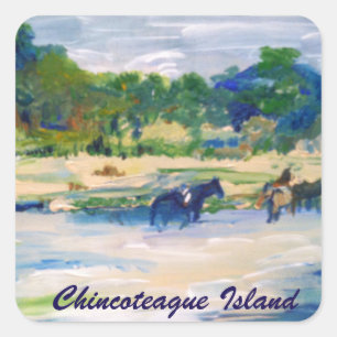 Carré Sticker de peinture hippique de l'île Chincoteague