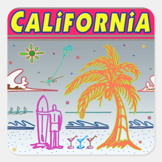 Carré Sticker de plage "CALIFORNIA" (Devant)