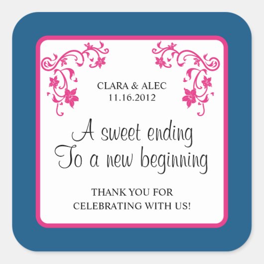 Carré Sticker de préférence de mariage floral (Devant)