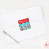 Carré Sticker de préférence Mariage damassé blanc rouge (Enveloppe)