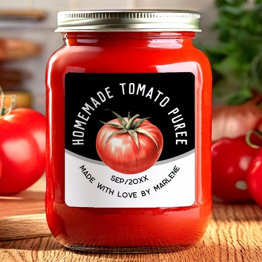 Carré sticker de purée de tomate avec tomate rouge