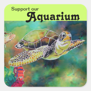 Carré Sticker de support de Green Sea Turtle Aquarium