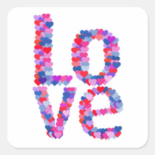 Carré Sticker de texte du coeur d'amour