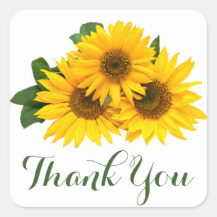 Carré Sticker de tournesol jaune Merci floral