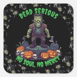 Carré 🖤 Sticker d'Halloween Frankenstein noir 💀 🎃
