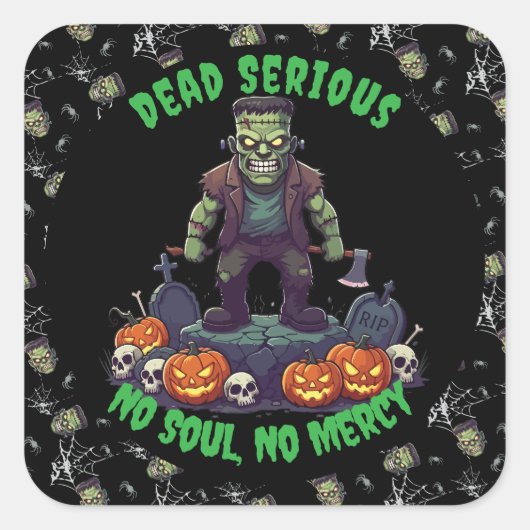 Carré 🖤 Sticker d'Halloween Frankenstein noir 💀 🎃 (Devant)