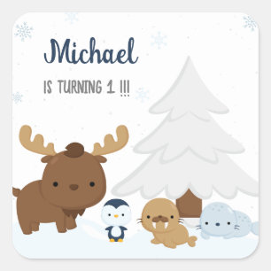 Carré Sticker d'hiver de montagne pour animaux mignons