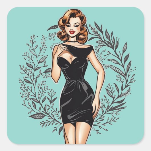 Carré Sticker d'illustration Vintage LBD (Devant)