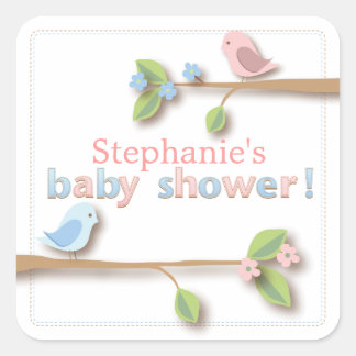Carré Sticker Douche pour bébé rose et bleu doux Birdie