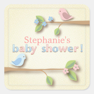 Carré Sticker Douche pour bébé rose et bleu doux Birdie