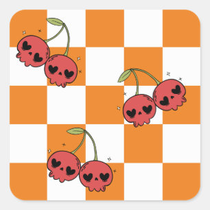 Carré Sticker en damier crâne cerise - Cute & Punk