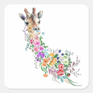 Carré Sticker en Giraffe aux fleurs colorées