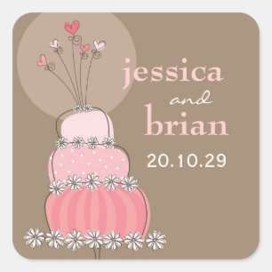 Carré Sticker en Merci de gâteau Mariage rose doux