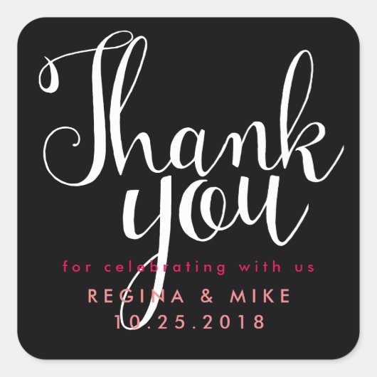 Carré Sticker en Merci de Mariage de script de lettres m (Devant)