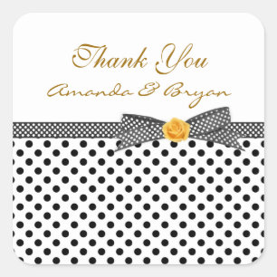 Carré Sticker en Merci rose Polka blanc noir