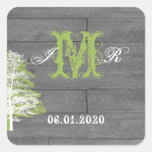 Carré Sticker en Monogramme en bois rustique moderne