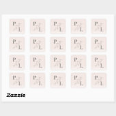Carré Sticker en monogramme rose pâle botanique (Feuille)