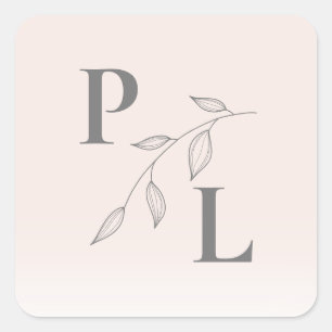Carré Sticker en monogramme rose pâle botanique