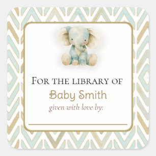 Carré Sticker en plaque de baby shower avec éléphant à p