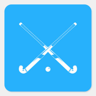 Carré Sticker en silhouette de hockey sur gazon bleu
