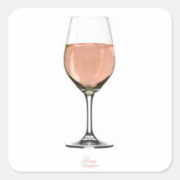 Carré sticker en verre de vin rosé