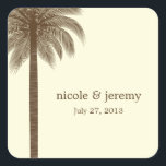 Carré Sticker Favor Palm Beach Wedding - Brown<br><div class="desc">Magnifique et pleine de charme tropical,  cette collection moderne de mariages Palm Beach par berryberrysweet.com balayera vos invités de leurs pieds. N'hésitez pas à nous contacter pour des couleurs personnalisées.</div>