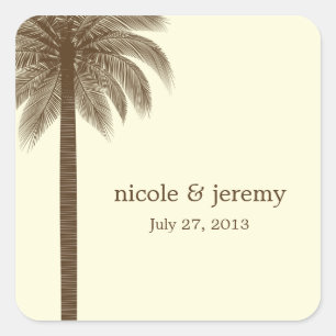 Carré Sticker Favor Palm Beach Wedding - Brown