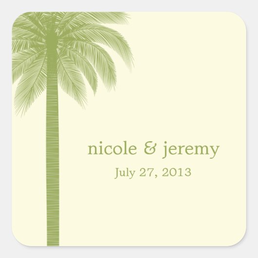 Carré Sticker Favor Palm Beach Wedding - Vert (Devant)